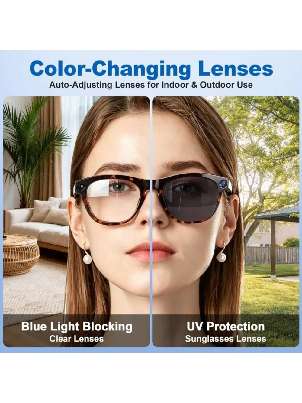 Smart Glasses with 8MP Camera, 1080P Video, Real-Time Translation, Bluetooth